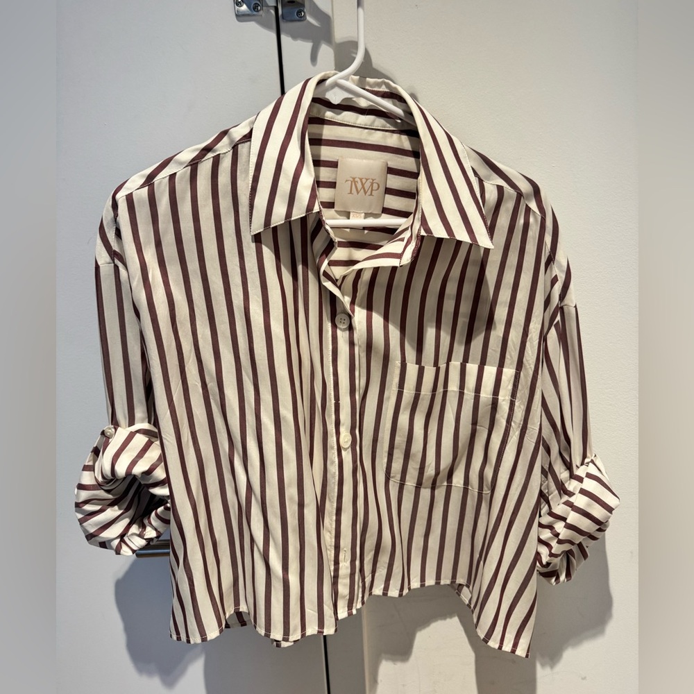 Striped Blouse with Burgundy and White Design